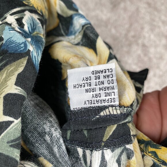 VTG Tommy Bahama Wood Button Loop Collar Shirt Mens L Black Floral Silk Blend - Picture 7 of 11